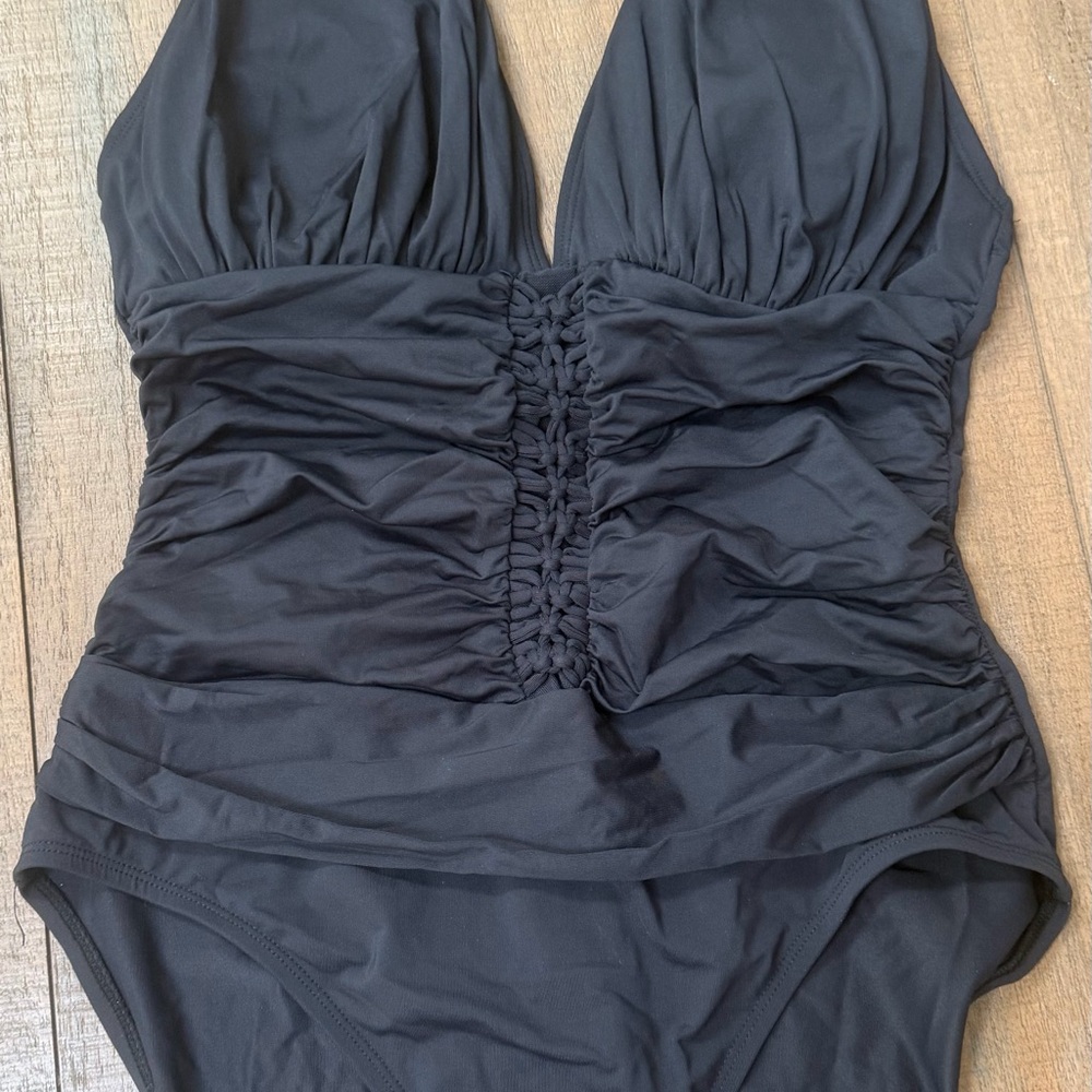Bleu Rod Beattie Black Ruched Halter Swimsuit